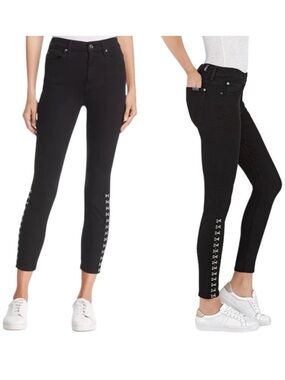 7 For All Mankind High Waist Ankle Skinny Hook-and-Eye Jeans B(air) Black 30
